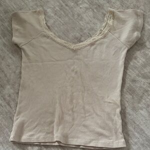 Brandy Melville Beige Lace Trim Tee